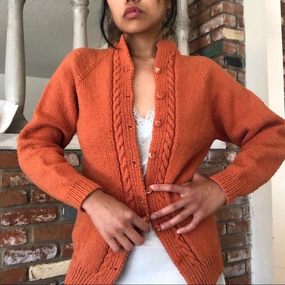 Vintage 1960s Wool Knit Buttoned Cardigan Sweater - Picture 4 of 11